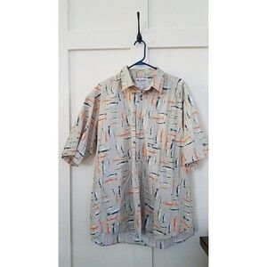 Columbia XL Fish Print Short Sleeve Button Front 100% cotton shirt
